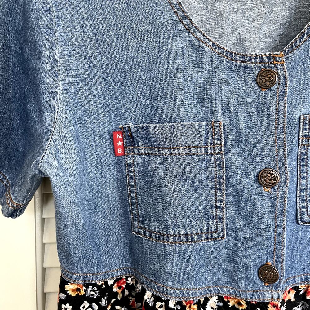VTG 90s No Boundaries Button Down Floral + Denim Babydoll Dress M Grunge Cottage - Picture 6 of 11
